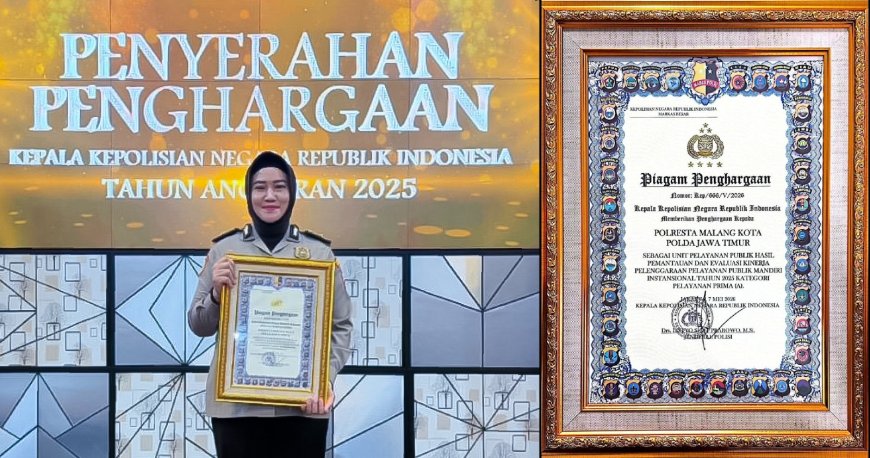 Raih Predikat Terbaik di Polda Jajaran, Polresta Malang Kota Terima Penghargaan Pelayanan Publik Kapolri